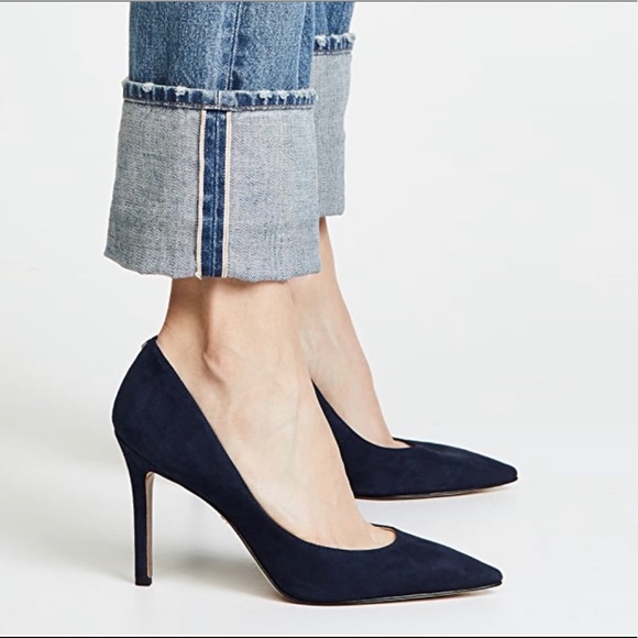 NEW MASSIMO MATTEO 90 MM POINTY TOE PUMP STILETTO HEEL NAVY BLUE SUEDE 7.5 - Picture 2 of 6